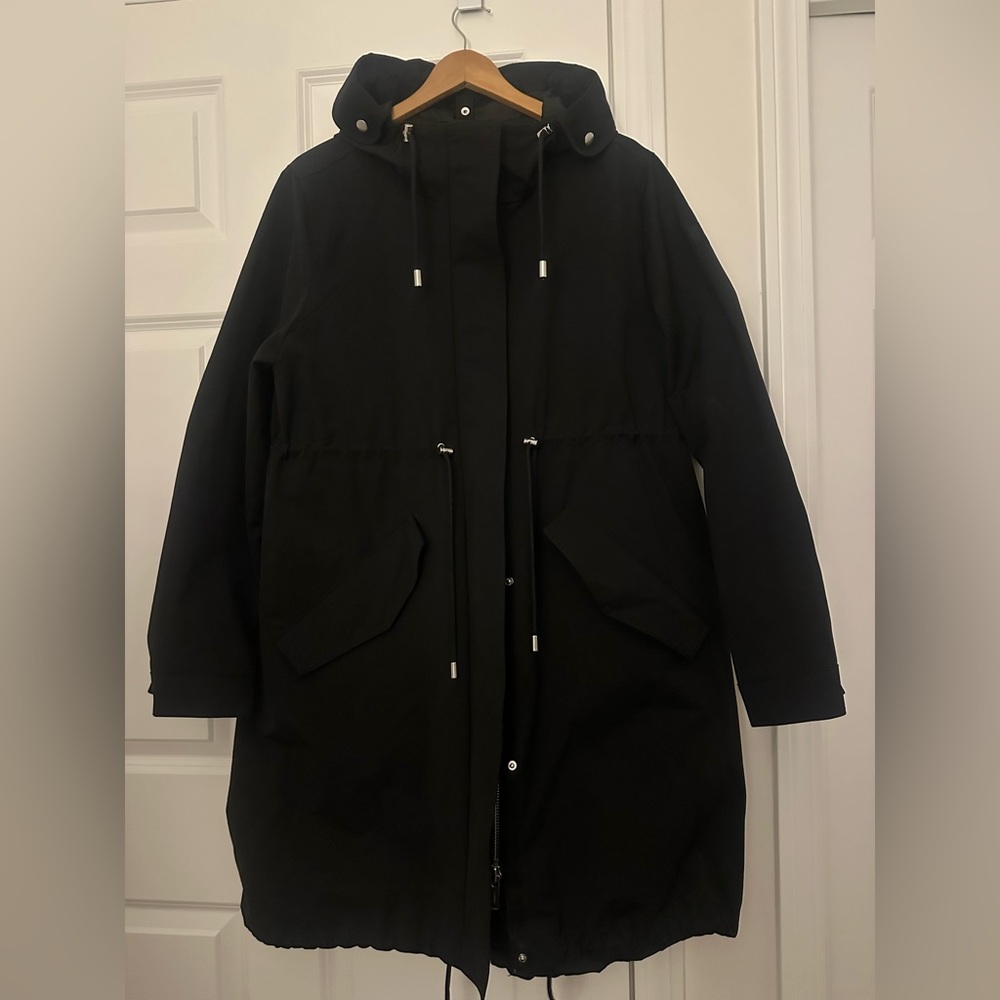 Frank & Oak Black Hooded Longline Rain Trench Parka Coat Black Size XL